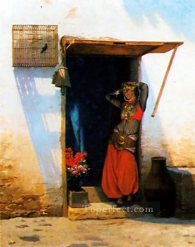 greek Painting - Woman of Cairo at her Door Greek Arabian Orientalism Jean Leon Gerome